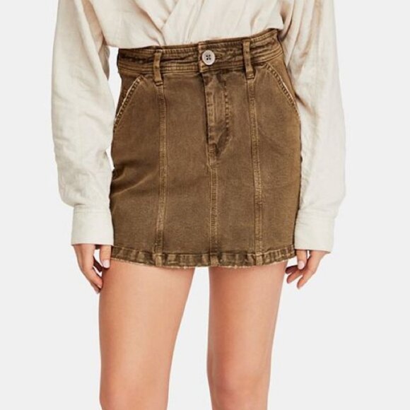Nwt Free People Antique Brass Brown Mini Skirt Lennox Size 24 or‎ XS Bohemian - Picture 6 of 9